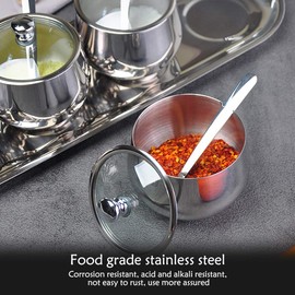 Vegena Sugar Bowl with Lid and Spoon, Stainless Steel Sugar Bowl, Stainless Steel Salt Bowl Spice Jars Set, Sugar Container Sugar Jar for Home, Kitchen, Hotel and Cafes