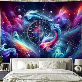Pisces Tapestry Wall Hanging Zodiac Sign Decoration Aesthetic for Bedroom Living Room Dormitory Suitable for Teen Boy and Girl Who Like Astrology 59x51 Inches