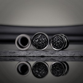 COOEAR Screw Back Ear Tunnels, Stainless Steel Black Crystal Plugs Piercing Expander Gauge Earrings 9/16".