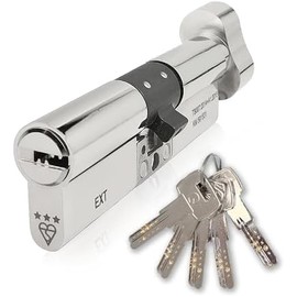 IRONWORX® Spectre Nickel 40mm (Turn) / 50mm (Key) (90mm) Maximum-Security Police Approved TS007 BSI 3 Star Euro Cylinder Door Lock with Escape Thumb Turn Function, Includes 5X Keys