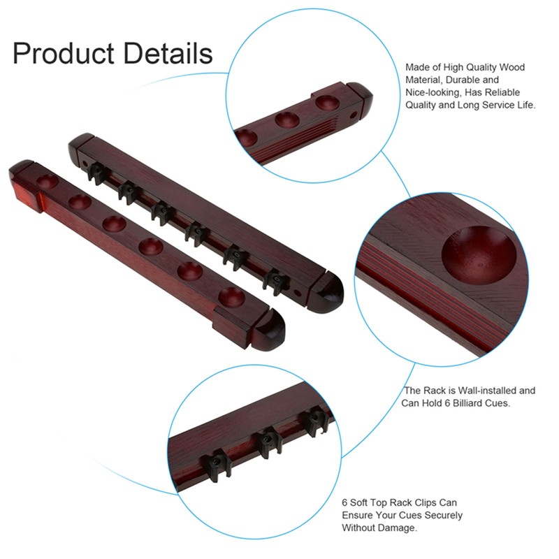 Wooden Billiard Pool Cue Rack Wall Mounted Rack Stick Holder