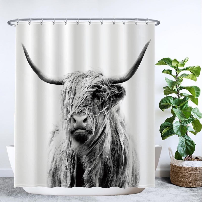 Ulticool Shower Curtain - Scottish Highlander Black White - 180