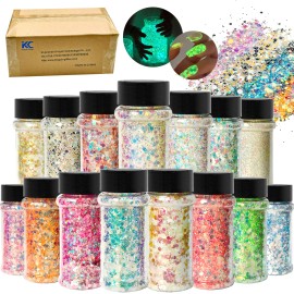 Bulk Gow in the Dark Chunky Fine Mix Glitter 24 Colors 2oz Glitter for Resin Tumbler Cups Makeupcolor: Set13-24 mix colors/Glow in the dark Glitter