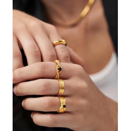 Aobei Pearl 18K Gold Chunky Knuckle Rings Stacking Midi Thumb Finger Rings Black Obsidian Signet Rings Vintage Dome Jewelry for Women