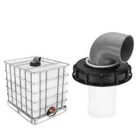 sourcing map 163mm IBC Lid Filter Cover, 90° Plastic IBC Tote Hose Adapter 1000L Rainwater Tank Container with Washable Nylon Filter for 275 Gallon Water Tanks, Black/Gray