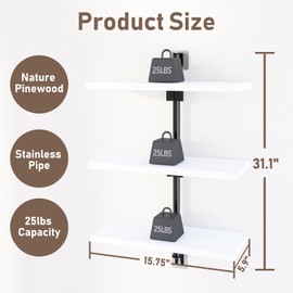 WXCGX Floating Shelves Bathroom Wall Shelf: Adjustable Height Above Toilet - Wood Mounted Storage Rustic Shelves for Bathroom Kitchen Bedroom Living Room Decor - 3 Tier - White