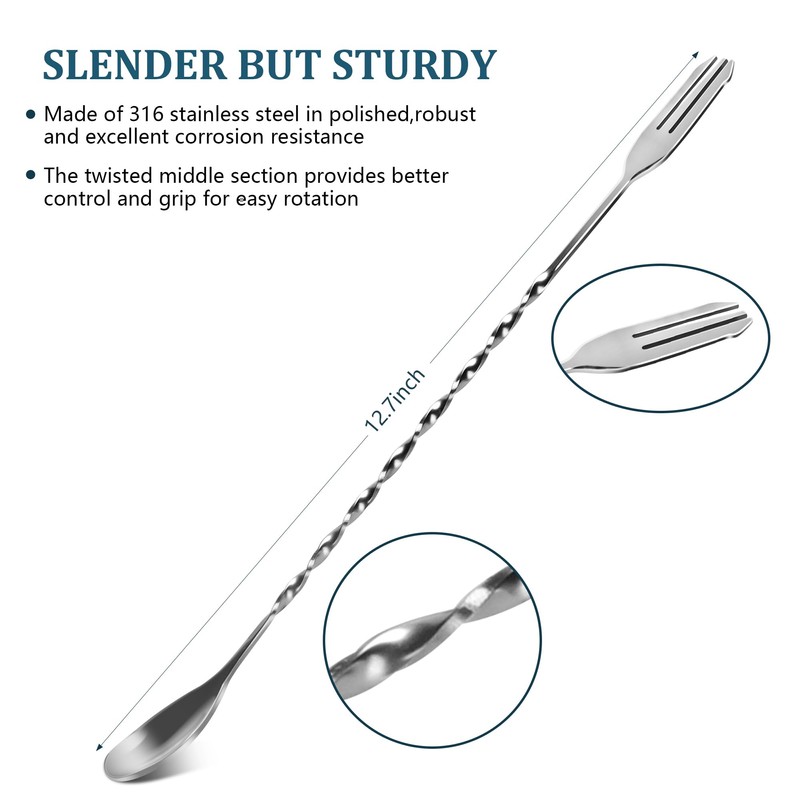Bar Spoons, Cocktail Mixing Spoons, Stainless Steel Long Handle, Cocktail