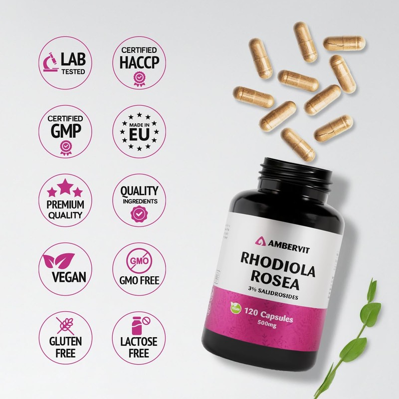Ambervit Rhodiola Rosea Capsules High Strength 500mg - 120 Capsules