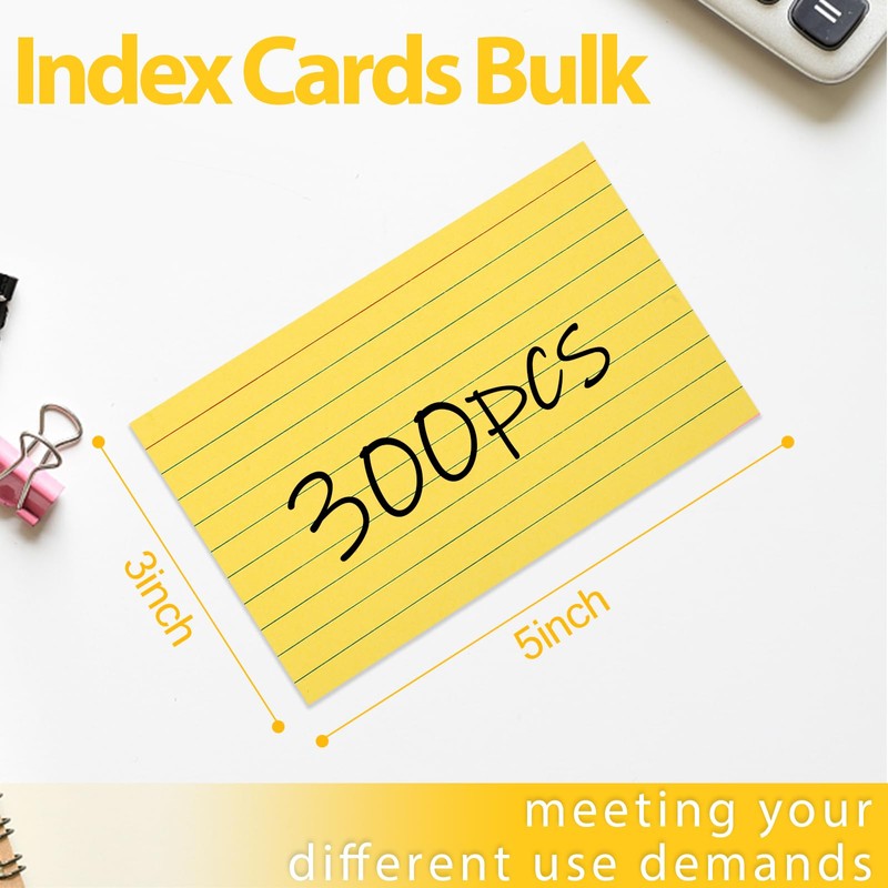 HEYPLACE 300PCS Color Index Cards, 3x5 Ruled Notecards Blank Note