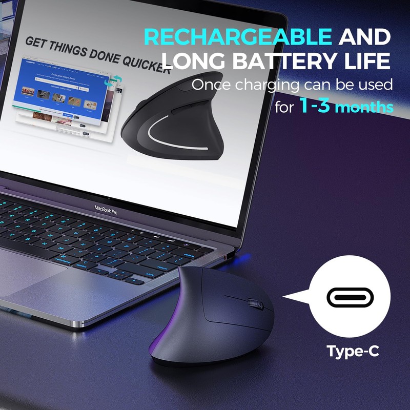 AVMTON Vertical Wireless Mouse ，Ergonomic Mouse,Rechargeable 2.4G Optical Carpal Tunnel
