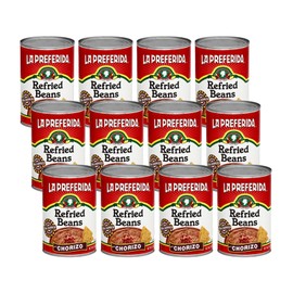 La Preferida Chorizo Refried Beans Heat & Serve for an Instant Side Dish or Add to Enchiladas, Tostadas & More,16 oz. (Pack of 12)