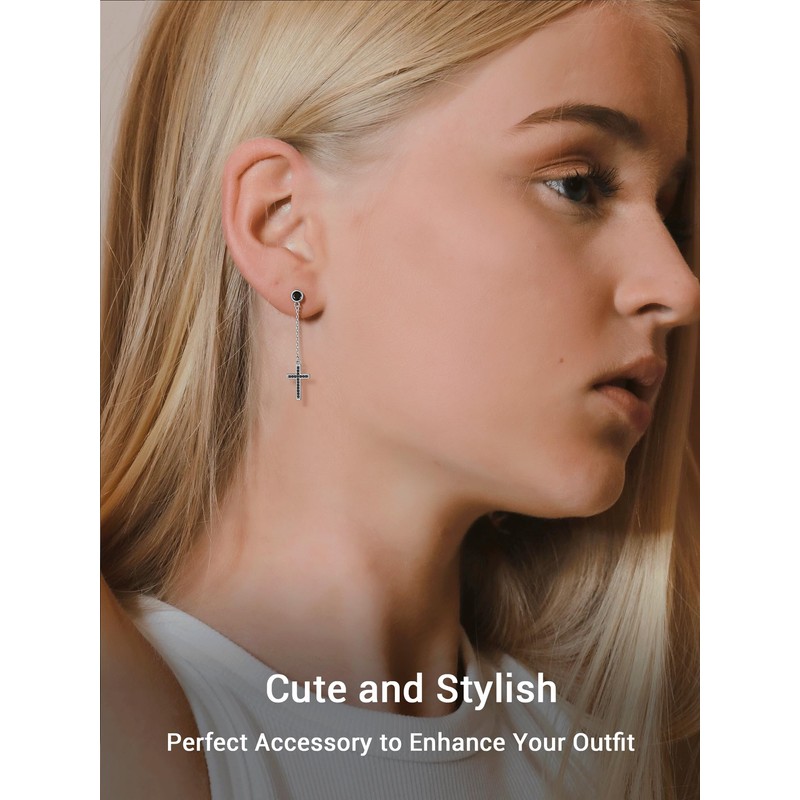 PROSILVER Asymmetric 925 Silver Cross Stud Earrings with Cubic Zirconia,