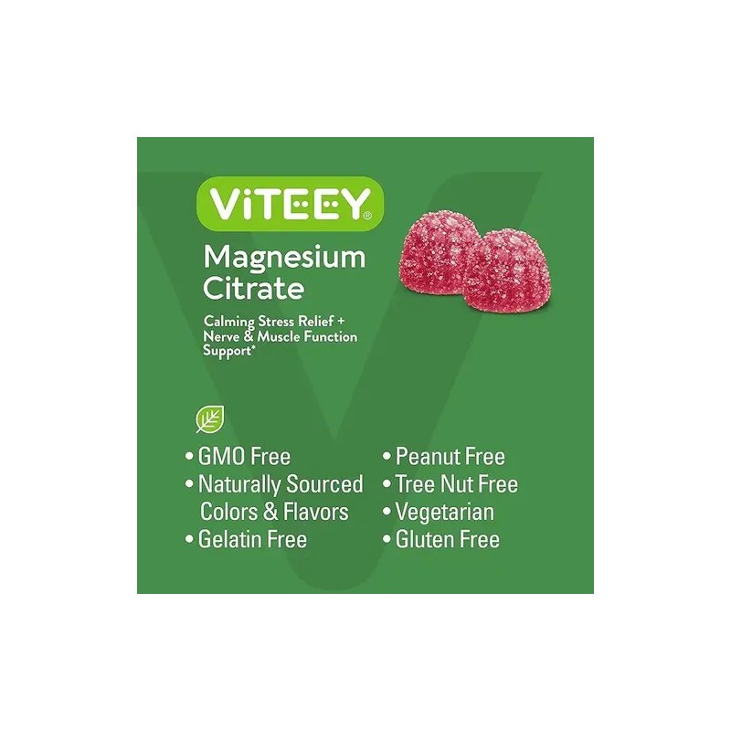 Viteey Magnesio Citrato Gomitas Frambuesa 60 Unidades Suplemento Vegano