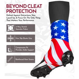 Exxact Sports Football Spats Cleat Covers - Football Spats for Cleats, Spats Football Cleat Covers, Cleat Lace Covers, Spats for Men & Boys, Cleat Covers Football - USA Flag X-Large