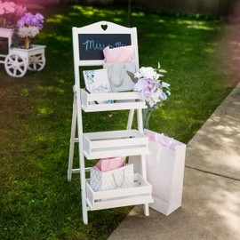 Sunnydaze Country Heart 3-Tier Wooden Plant Stand with Chalkboard - Wood Ladder Shelf for Plants - For Indoor or Outdoor Use - 41" H - White