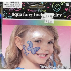 Costumes USA Aqua Fairy Body Jewelry 18 Pcs Ages 4+ Non-Toxic 18 Piece Body Tattoo