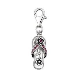Quiges 925 Silver Charm Pendant Slippers with Lobster Clasp for Bracelets, Glass enamel Glass, Cubic Zirconia