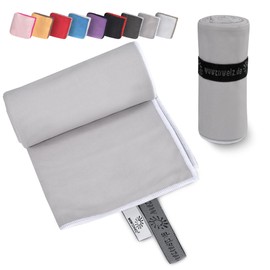 Wowtowelz Compact Microfibre Towel, Travel Towel, Sports / Fitness Towel, Beach / Bath Towel, Lightweight and Quick Drying (Light Grey, 180 x 110 cm)
