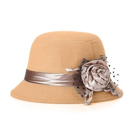 Glamorstar Vintage Felt Cloche Hat Winter Floral Fedora Bucket Hat Bowler Hats (as1, Alpha, one_Size, Beige)