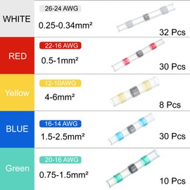 MECCANIXITY 110pcs 26-10 AWG Solder Seal Wire Heat Shrink Butt Connectors Waterproof Solder Sleeve for Marine, 8xYellow 32xWhite 30xRed 30xBlue 10xGreen