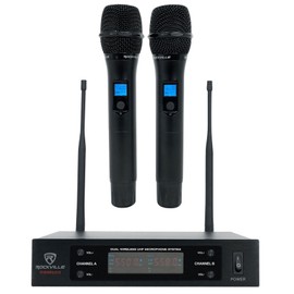 Rockville Dual UHF 15 Channel Metal Handheld Wireless Microphone System (RWM65U), Black