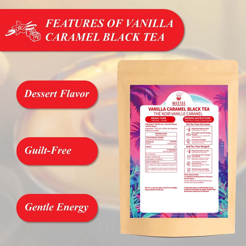 WT WEETEE Vanilla Caramel Black Tea,100 Count Caramel Vanilla Flavored