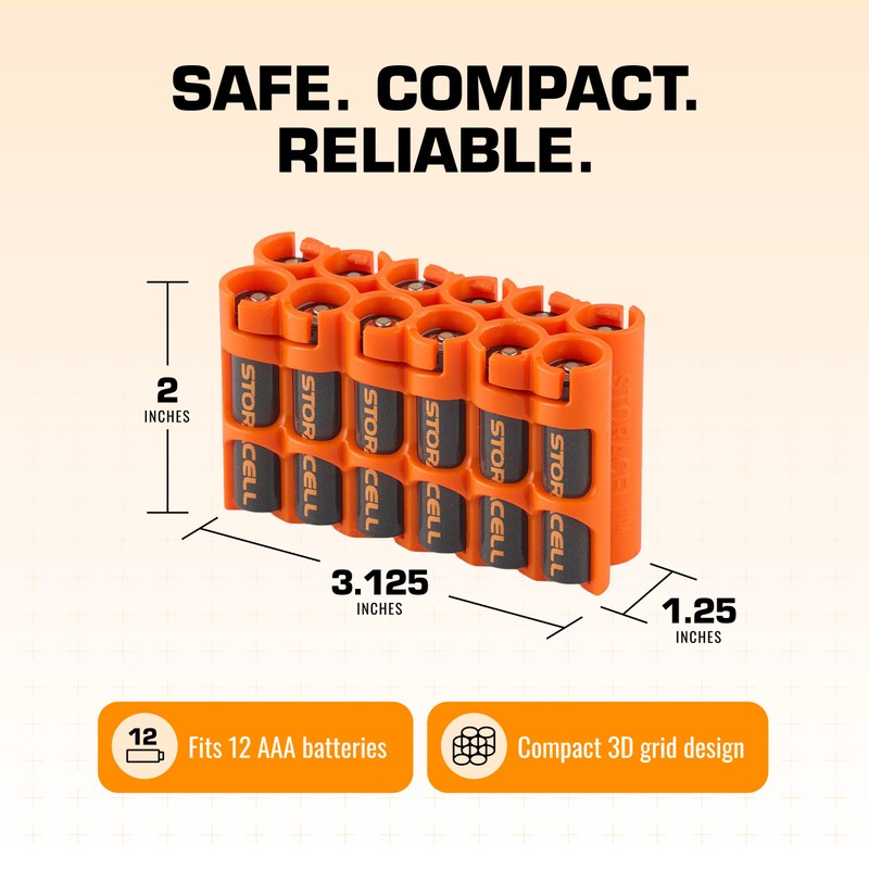 Storacell by Powerpax AAA Battery Storage Caddy, Orange, Holds 12