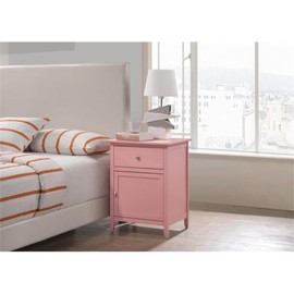 Glory Furniture Izzy Solid Wood 1-Drawer/1-Door Nightstand in Pink