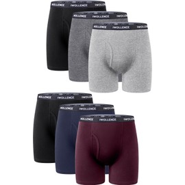 IWOLLENCE Men's Boxer Briefs Breathable Soft Moisture-Wicking Cotton Underwear with Comfort Flex Waistband, Multipack
