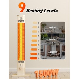 HETRAROOT 42INCH Outdoor Heater, 9 Heat Levels & 540Min Timer Off White