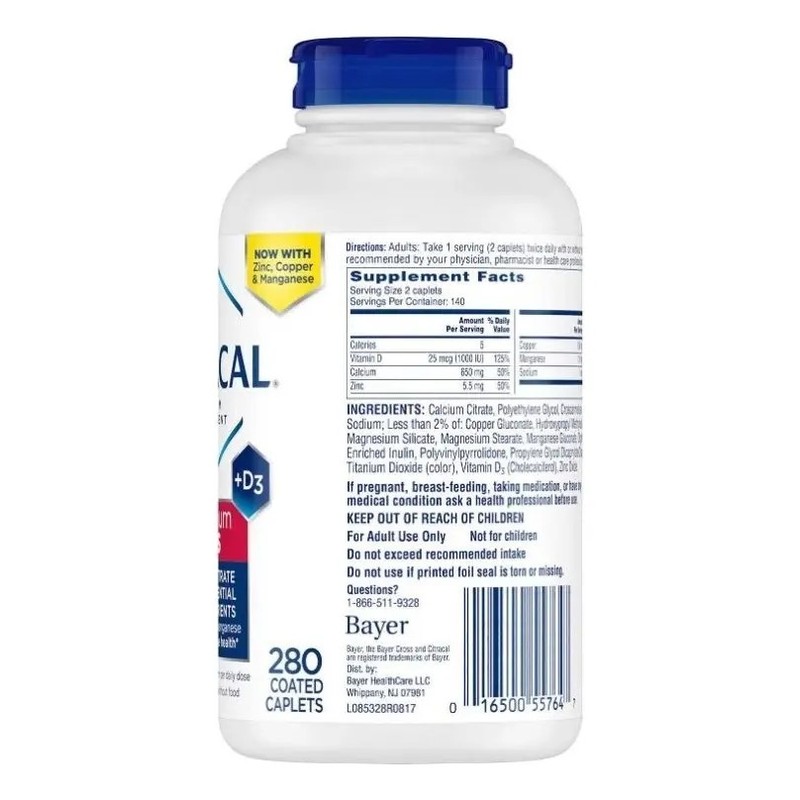 Calcio y Vitamina D3 Bayer Citracal Max con Zinc y