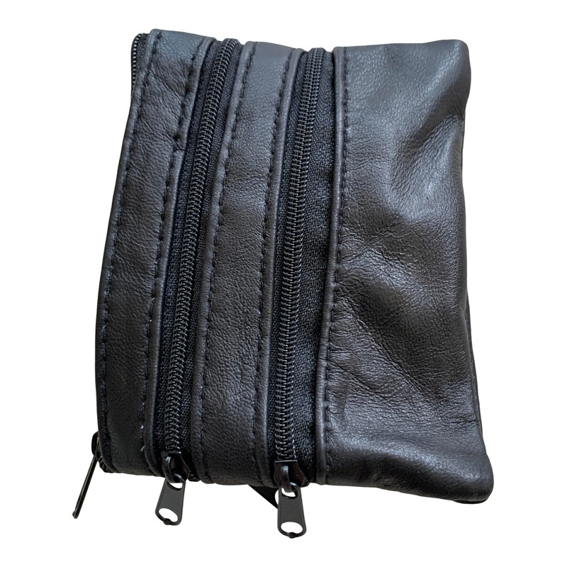 Lorenz Small Black Leather 4 Zip Coin Purse with Key