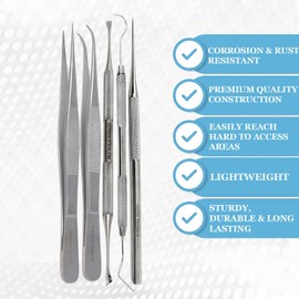 A2Z 5pc Basic Cricut Maker Weeding Budget Tool Kit, Stainless Steel Vinyl Craft Paper Craft Tool for Silhouettes Cameos, Lettering Pokey Tools Tweezers Hook Pick with Scraper Spatula DIY Crafting Set