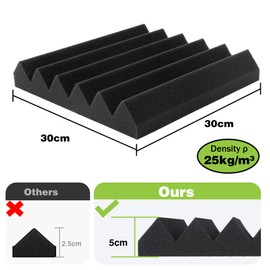 Foneso Acoustic Foam, 30 x 30 x 5 cm (Density: 25 kg/m³) Sound Insulation, Acoustic Panels, 3D High Density Sound Absorber Wall, Sound Insulation Materials for Recording Rooms, Recording Rooms and