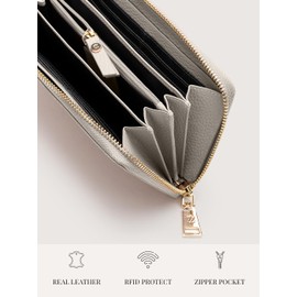 Lazarotti Bologna Women's Large Leather Purse Large Zip Compartment, 16 Card Slots, Coin Pocket, RFID Protection, 19 x 4 x 10 cm, cream, Classic