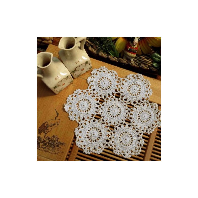 kilofly Crochet Cotton Lace Table Placemats Doilies Pack, 4pc, White,