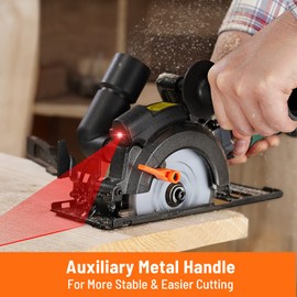 DOVAMAN Circular Saw, 5.8A 4-1/2" Compact Circular Saw w/Contractor Bag, Laser Guide, Metal Auxiliary Handle, Multi-Material Cuts w/ 6 Saw Blades, Tool-Free Adjustment of Angle & Depth (Max 1-11/16")