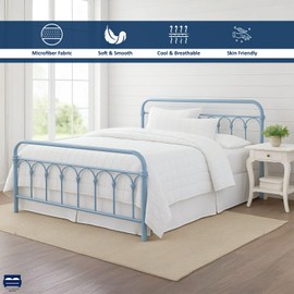 Pleated Bed Skirt with Split Corners-Pleated Dust Ruffle - 16" Tailored Drop Easy Fit,100% Microfiber Soft,Sheen & Luxurious Look - Bed Skirts (White -Queen)