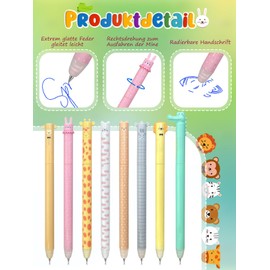 GutSache 8x Cartoon Radierbarer Kugelschreiber, 0,7mm Kawaii Radierbare Gelstifte Stifte Tierstifte Gelschreiber [Tintenfarbe: Blau], Erasable Pen Set für Kinder Studenten Schule Büro