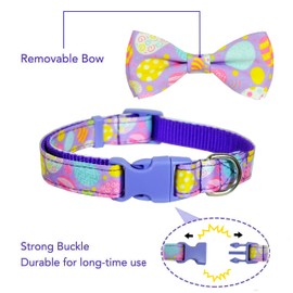 Easter Dog Bow Tie with Collar, Spring Holiday Purple Eggs Collar for Boys and Girls Large Medium Pets Puppies (Easter Day, Medium-(12.5-20") Neck * 3/4" Wide)
