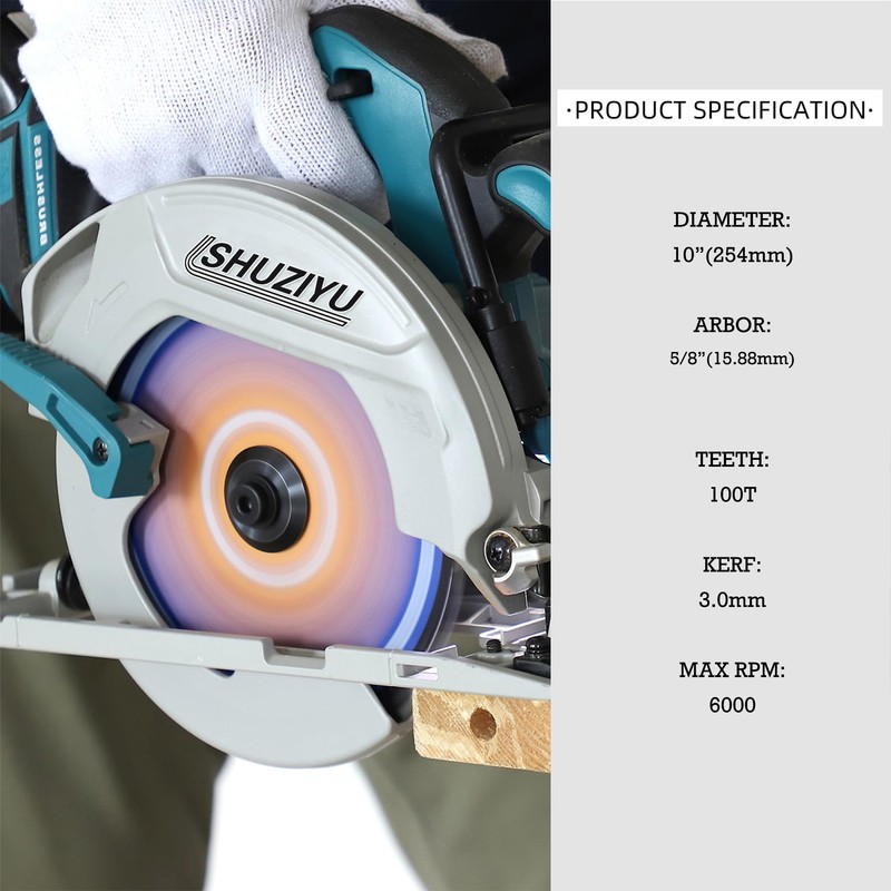 SHUZIYU 10”(254MM)-100T, Arbor 5/8"-Diamond, Smooth Cut Coating. Circular Saw Blade,