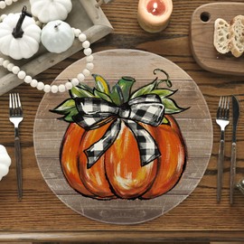 Artoid Mode - Juego de 4 manteles individuales redondos de calabaza de madera para decoración de comedor