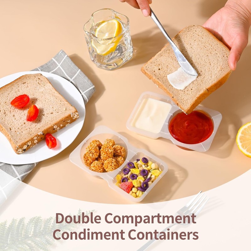 20 Sets Reusable Snack Pack Containers, Double Compartment Snack Containers