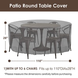 Vailge Round Patio Furniture Covers, 100% Waterproof Outdoor Table Chair Set Covers, Anti-Fading Cover for Outdoor Furniture Set, UV Resistant, 110" DIAx28 H, Grey
