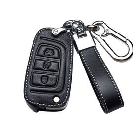 ontto Leather Car Key fob Cover fit for Hyundai Elantra Solaris I30 I35 I40 IX35 Sonata Santa Fe Tucson Verna Celesta Accent KONA Flip Key case Key Holder Shell Keychain Keyring Accessories Black D