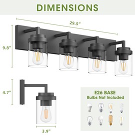 Espird Bathroom Vanity Light, 4 Light Matte Black Vanity Light with Clear Glass Shade, 30in Farmhouse Vanity Light, Bathroom Lighting Fixtures Over Mirror for Bathroom
