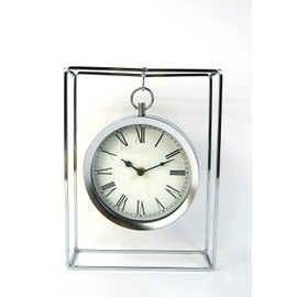 Vintage Belle Clock Mantle Hanging Silver Metal Pocket Watch Clock Hanging Metal Square Frame Freestanding