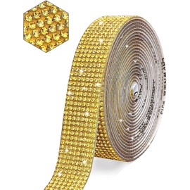 1 Yards Adhesive Rhinestone Strips Bling Crystal Rhinestone Ribbon Stickers Glitter Diamond Tape Roll for DIY Crafts Car Shoes Décor Fabric Ribbons Trim and Embellishments (0.47Inch, Gold)