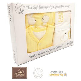 Blue Eyes Newborn Baby Gift Set 100% Natural Cotton First Equipment Unisex Clothing Gift Set Baby Outfit for Babies 0-4 Months 8 Pieces (Yellow)