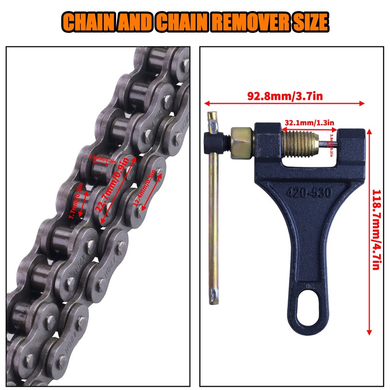 MRELC 420H Motorcycle Chain+ Chain Breaker,106-Link Heavy Duty Drive Chain